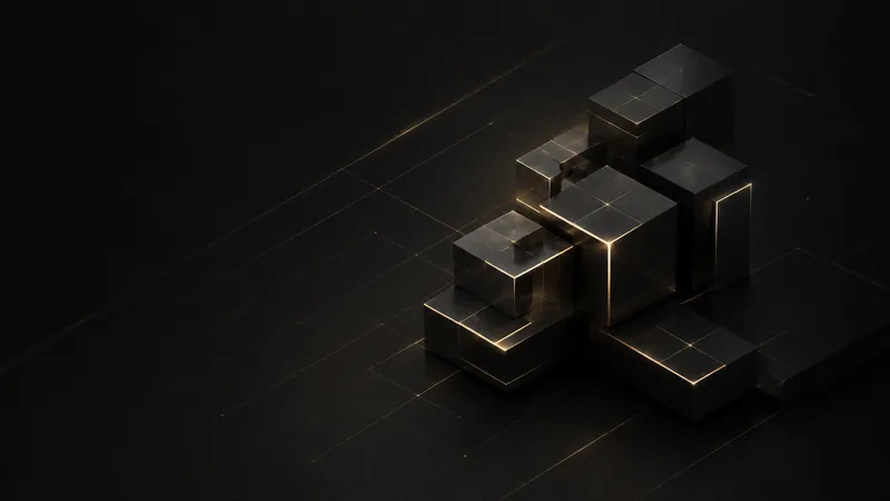 Interlocking 3D blocks lit with gold edges, the connected system behind a business website.